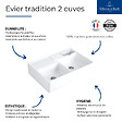 VILLEROY ET BOCH - Evier timbre d'office  Tradition 89,5 x 63 céramique vidage manuel blanc - vignette