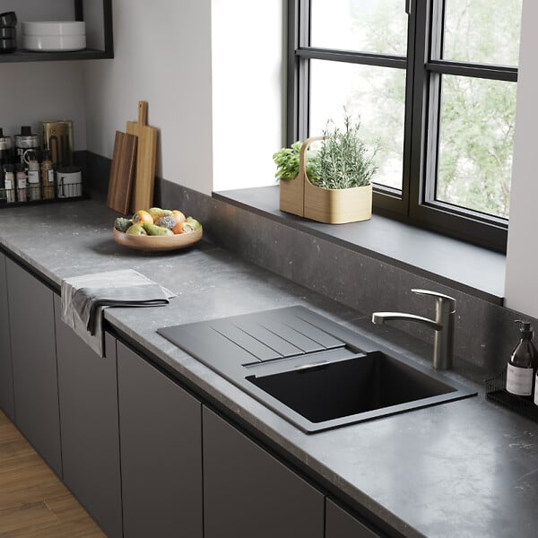 HANSGROHE - Evier 1 cuve avec égouttoir 980 S52 synthèse noir - large