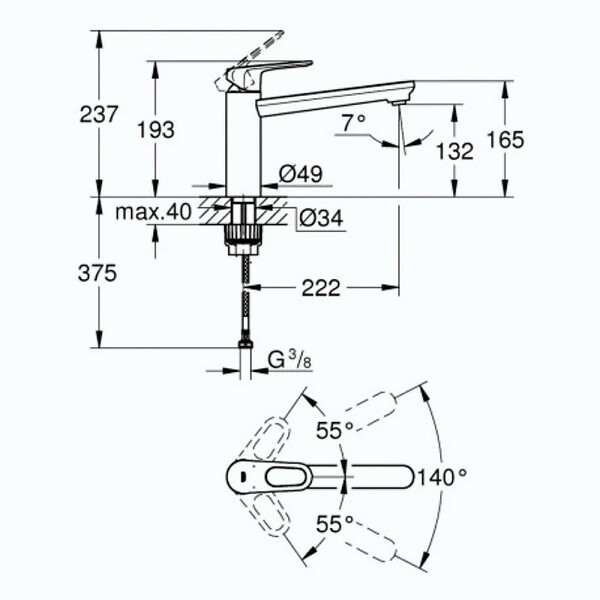 GROHE - Robinet de cuisine bec médium Start Flow Quickfix chromé + nettoyant GrohClean - large