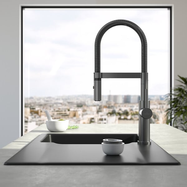 VILLEROY ET BOCH - Robinet cuisine  Steel expert 2.0 anthracite + nettoyant - large