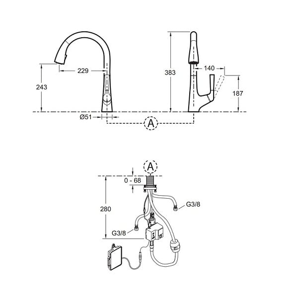 JACOB DELAFON - JACOB DELAFON Mitigeur cuisine Malleco infrarouge Bec haut chrome douchette extractible - large