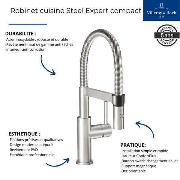 VILLEROY ET BOCH - Robinet cuisine  Steel expert compact anthracite - large