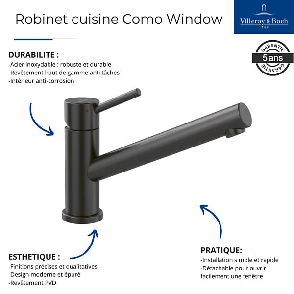 VILLEROY ET BOCH - Robinet cuisine rabattable  Como window anthracite - large