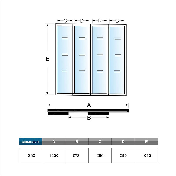 AICA SANITAIRE - Verière d'intérieur coulissante - L.1230xH.1080cm - verre trempé et transparant en 4mm - cadre et profilé noir mat - large