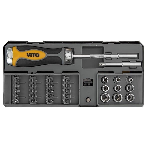 VITO - Coffret 30 Outils Magnétiques Tournevis Porte embouts + 20 Embouts de Vissage + 9 Douilles VITO - large