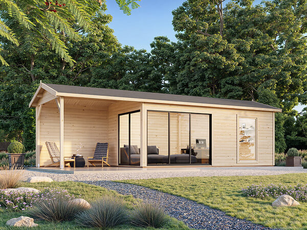 PALMAKO - Studio de jardin Amanda en bois ép.44 mm avec pergola et baies coulissantes double vitrage - Palmako - 32,2 m² - large
