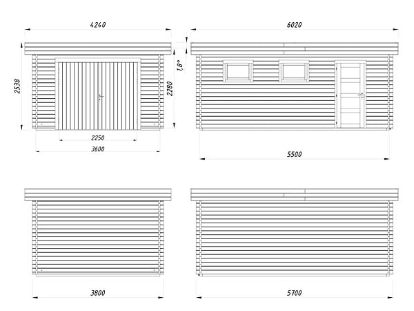 PALMAKO - Garage Rasmus en bois ép.28 mm avec porte en bois - Palmako- 24,5 m² - large