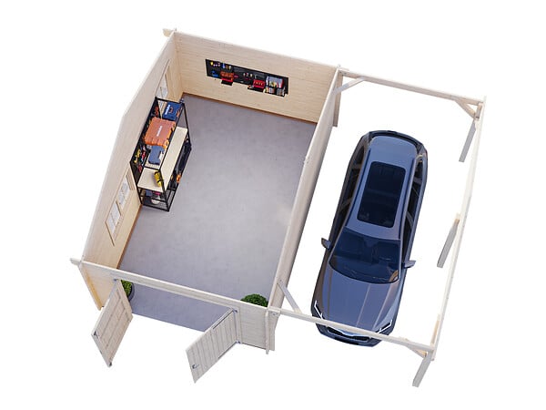 PALMAKO - Garage bois avec carport Roger - L.703xP.550xH.316cm - large