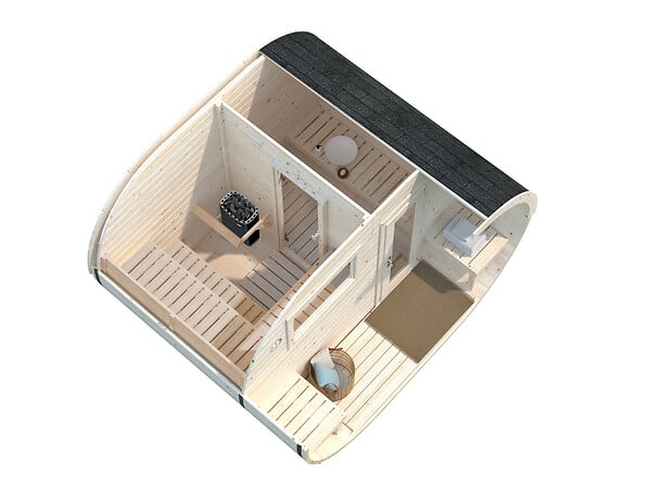 PALMAKO - Sauna extérieur rond bois Anette Naturel 4 places - large