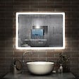 AICA SANITAIRE - Miroir LED salle de bain bluetooth + horloge + antibuée 3 couleurs -70x50cm - vignette