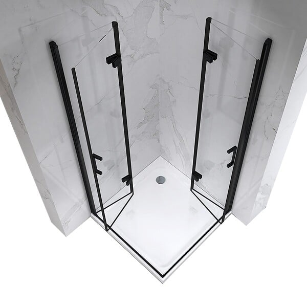 SANIVERRE - ATÉA-BLACK Cabine de douche H180 120 x 120 cm, 2 portes pliantes pivotantes en verre transparent - large