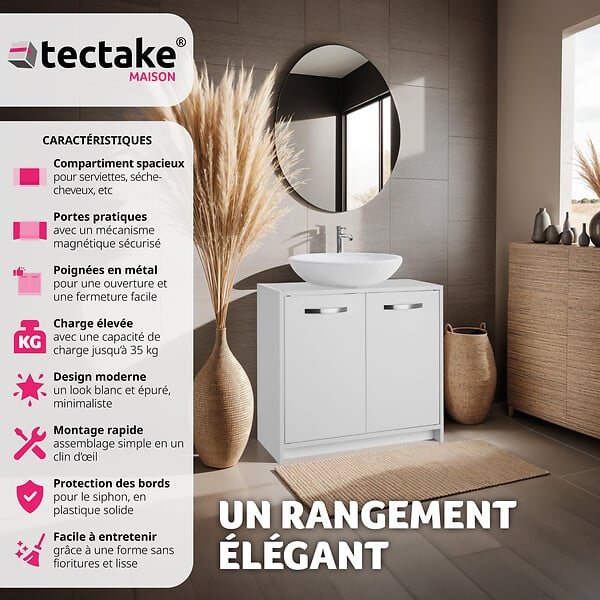 TECTAKE - Meuble sous-lavabo Katalina, spacieux, capacité de charge de 20 kg - large