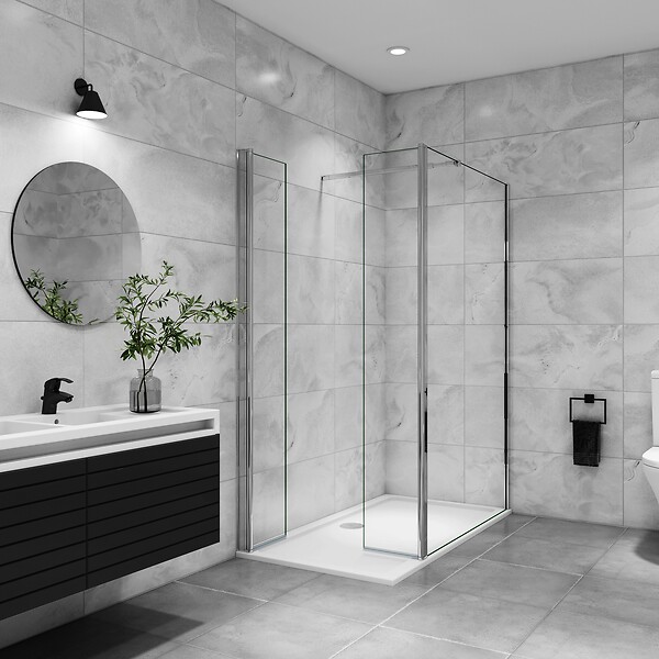 AICA SANITAIRE - AICA paroi de douche avec retour pivotant 120+40x200cm avec une barre extensible, paroi de douche pivotante 45x200cm, verre 8mm securit anticalcaire - large