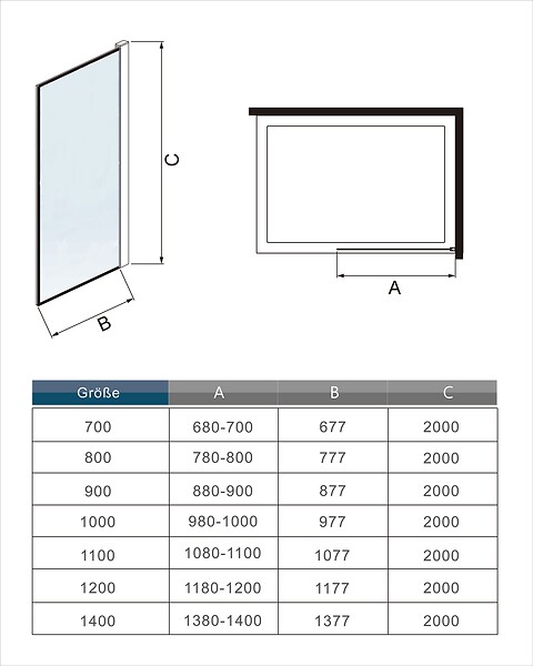 AICA SANITAIRE - AICA paroi de douche noire 90x200cm paroi de douche à l'italienne en 8mm verre anticalcaire avec barre de stabilisation 90cm - large
