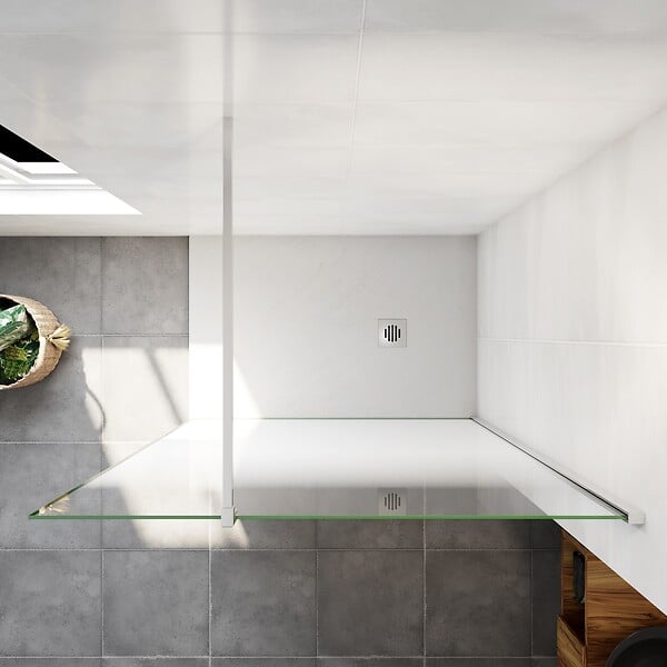AICA SANITAIRE - AICA paroi de douche à l'italienne 90x200cm Modèle Brume, avec barre de stabilisation 90cm en carré Paroi latérale fixe en 8mm verre de sécurité - large