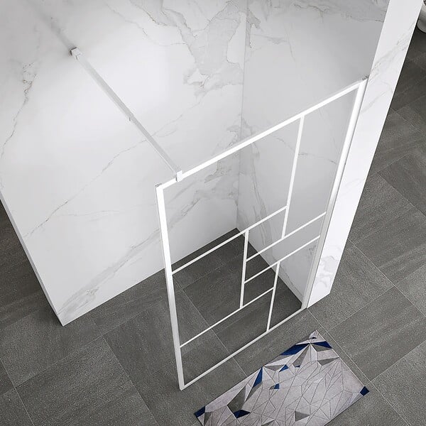 SANIVERRE - INEA Paroi douche Italienne blanche 80 x 200 cm style atelier, verre sérigraphié 8mm - large
