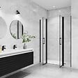 AICA SANITAIRE - AICA porte de douche battante 145x200cm avec 2 éléments fixes Profilé noir mat Porte de douche Hauteur 200cm en verre anticalcaire - vignette