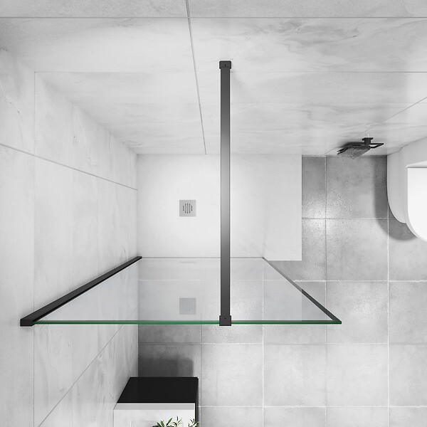 AICA SANITAIRE - AICA paroi de douche noire 100x200cm paroi de douche à l'italienne en 8mm verre anticalcaire avec barre de stabilisation 140cm - large