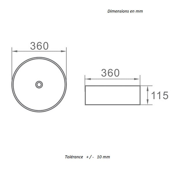STANO - Vasque à poser ronde en céramique MENDOZA 6 coloris Ø36 cm Blanc mat liseré doré - large