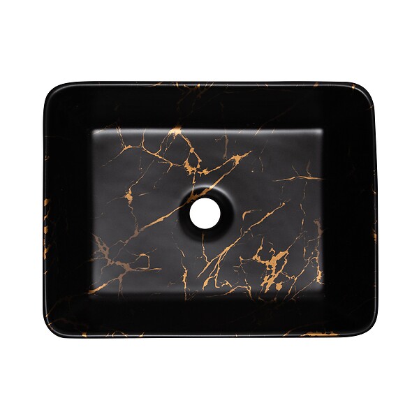 KERRA - Vasque à poser rectangulaire en céramique TANUMA finition marbre noir doré 47.5 x 36.5 x 13 cm - large