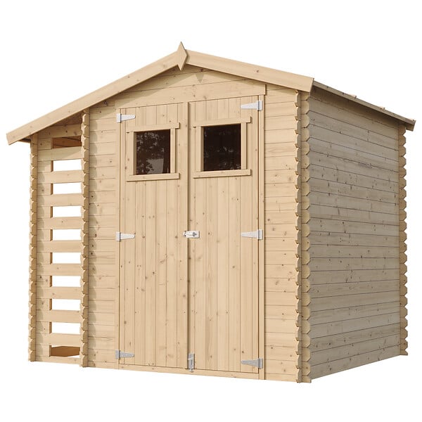 TIMBELA - Abri de jardin en bois et range bûches extérieur - Stockage extérieur I206xL272xH218 cm/ 3,53 + 0,97 m2 - TIMBELA M386 - large