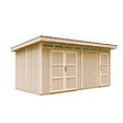 TIMBELA - Abri de Jardin Qualité Premium 8.52+2.95 m² - Kit tout compris avec sol, tuiles bitumineuses, set de peinture-Construction de Panneaux LP Smartside- Cabane de Jardin Timbela M905C REDWOOD RED - vignette