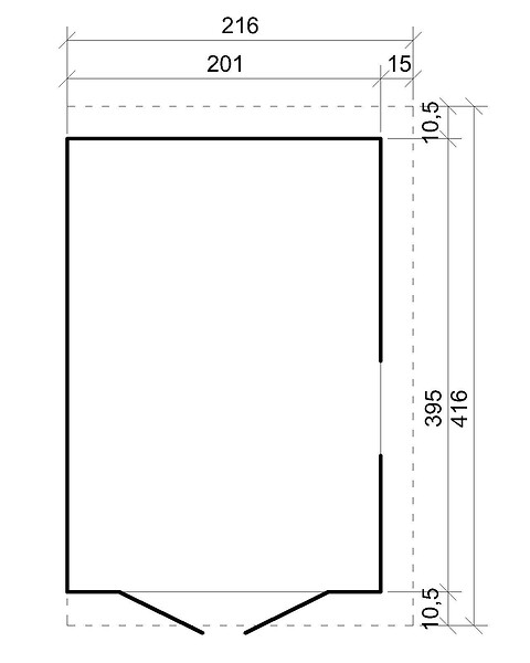 TIMBELA - Abri de Jardin en Bois Naturel (sans paroi latérale)- H243xl216xL416 cm/8 m2 - M340 - large
