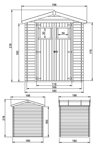 TIMBELA - Abri de jardin en bois AVEC SOL TRAITÉ - Stockage extérieur I186xL196xH218 cm/ 2,82 m2 Petit abri à outils, Local à vélos - M320+M320G - large