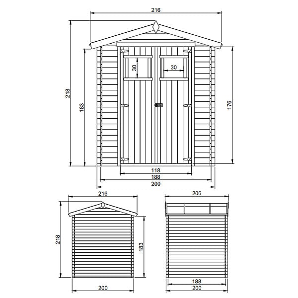 TIMBELA - Abri de jardin en bois AVEC SOL TRAITÉ - Stockage extérieur I216xL206xH218 cm/ 3.53 m2 Petit abri à outils, Local à vélos -  M343+M343G - large