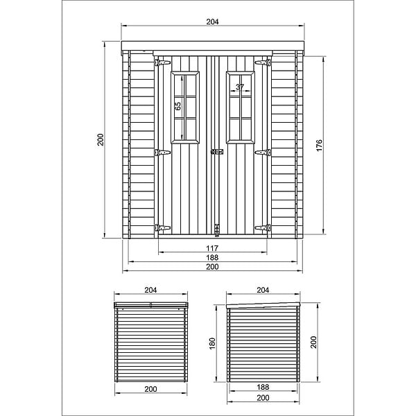 TIMBELA - Abri de jardin en bois AVEC SOL TRAITÉ - Stockage extérieur l204xL204xH200 cm/3.53 m2- Petit abri à outils, Local à vélos - TIMBELA M309C+M309G - large