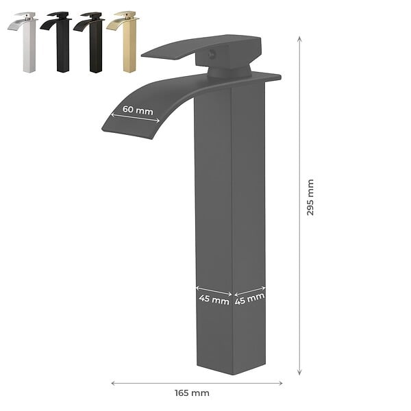 SANIVERRE - TIBRE XL Robinet mitigeur bec haut en cascade noir chromé - salle de bain - large