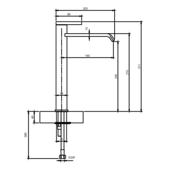 VILLEROY ET BOCH - Mitigeur lavabo surélevé  Dawn sans tirette Chrome - large