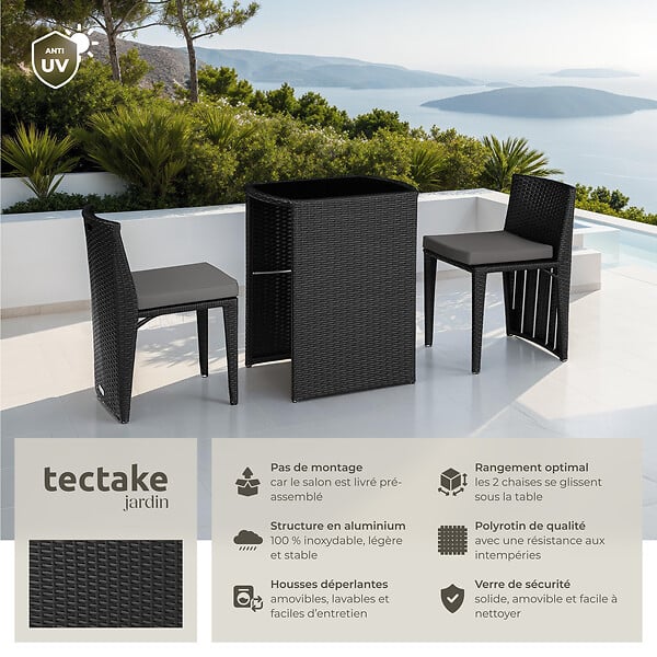 TECTAKE - Salon de jardin HAMBOURG 2 places en aluminium noir - large