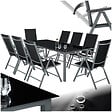 TECTAKE - Ensemble salon de jardin 8 pièces aluminium gris anthracite piètement thermolaqué plateau verre massif chaises pliantes inclinables 189x90x72,7 cm - vignette