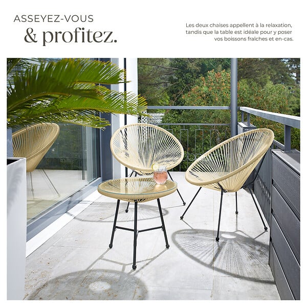 TECTAKE - Ensemble table et chaises de jardin Santana beige - large