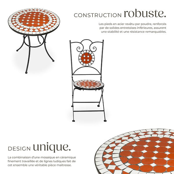 TECTAKE - Ensemble table et chaises de jardin marron - large