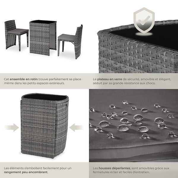 TECTAKE - Salon de jardin HAMBOURG 2 places en aluminium gris - large