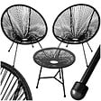 TECTAKE - 2 Places ensemble mobilier extérieur noir fauteuils confortables style acapulco table plateau en verre cordage élastique montage facile - vignette