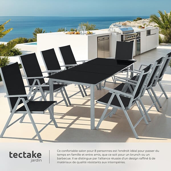 TECTAKE - Ensemble de sièges en aluminium 8+1 argent - large