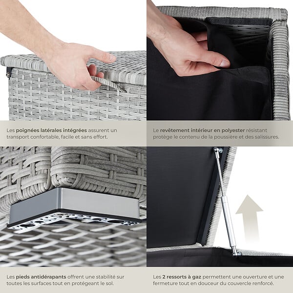 TECTAKE - Coffre de jardin Oslo structure en aluminium 145x82,5x79,5cm gris clair - large