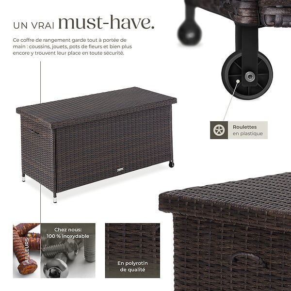 TECTAKE - Coffre de jardin KIRUNA en rotin synthétique 121 x 56 x 60cm 270 L marron - large