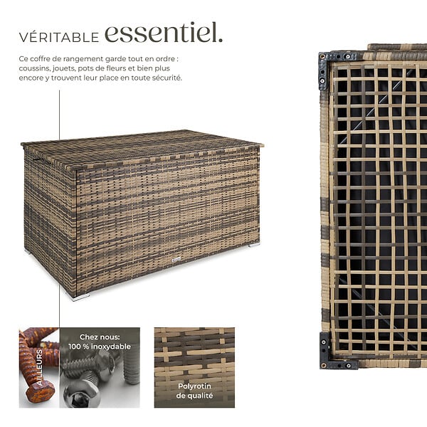 TECTAKE - Coffre de jardin extérieur en aluminium 750 L marron naturel résistant UV 145x82,5x79,5 cm - large
