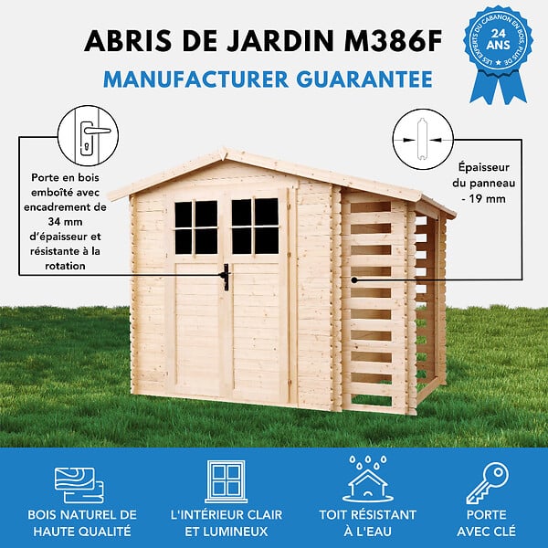 TIMBELA - TIMBELA M386F Abri de jardin en bois et range bûches extérieur - 4.47 m2 - large