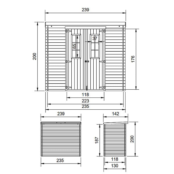 TIMBELA - Abri de jardin en bois AVEC SOL TRAITÉ - Stockage extérieur l239xL142xH200cm/2.63 m2 - Petit abri à outils, Local à vélos - M310C+M310G - large