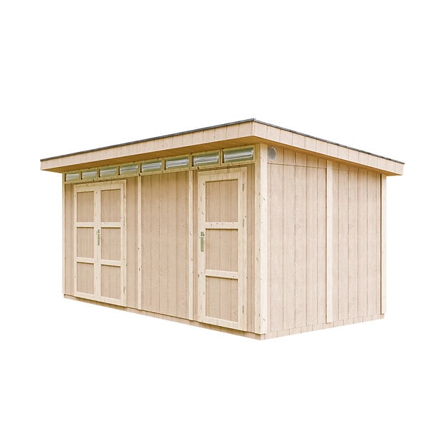 TIMBELA - Abri de Jardin Qualité Premium 8.52+2.95 m² - Kit tout compris avec sol, tuiles bitumineuses, set de peinture-Construction de Panneaux LP Smartside- Cabane de Jardin Timbela M905C TUNDRA GREY - large