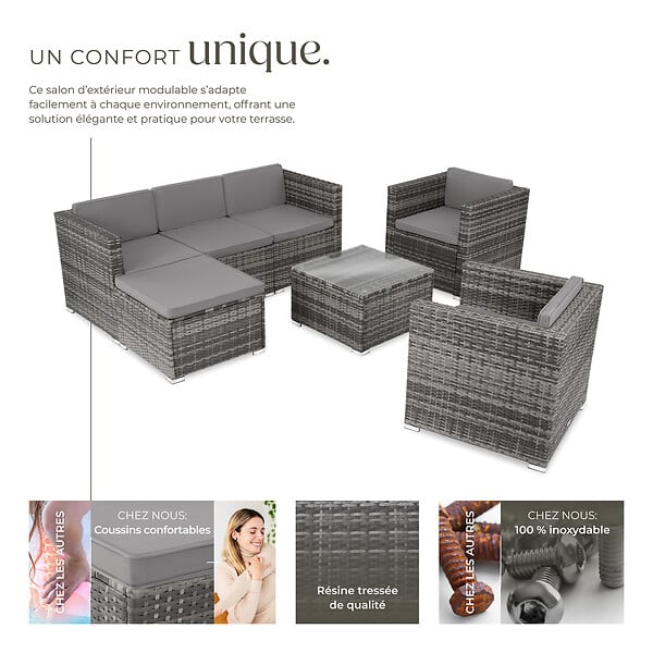 TECTAKE - Salon en rotin Lignano avec 2 fauteuils gris - large
