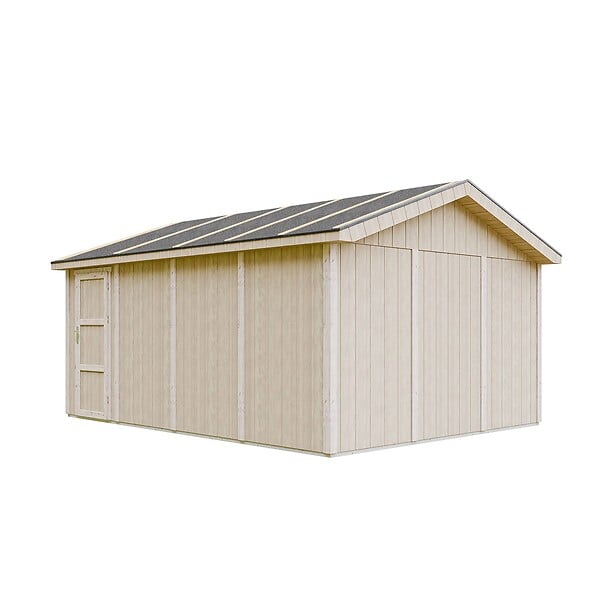 TIMBELA - Garage QUALITÉ PREMIUM 17 m² - L378xl530 cm- garage pour auto, moto, vélos, machines de jardinage - Construction en Panneaux LP Smartside - Abri de jardin Timbela M991B - large