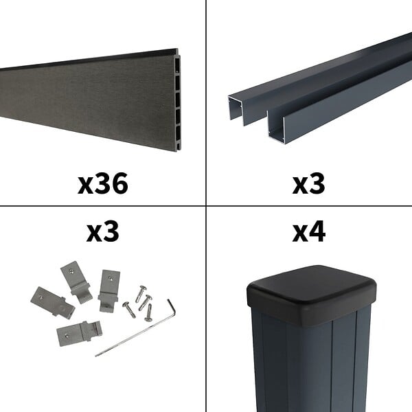 DECKLINEA - Kit Clôture Bois Composite Gris Anthracite 5,5x1,8m RIO - Poteaux en Aluminium Gris - Brise Vue - Palissade - large