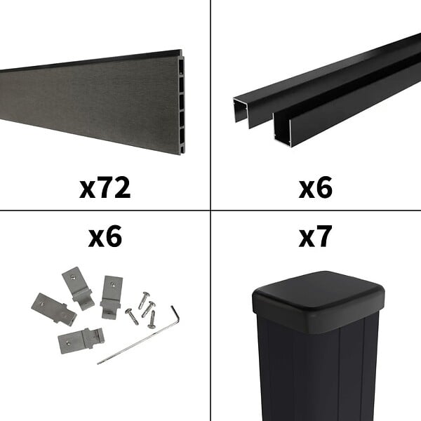 DECKLINEA - Kit Clôture Bois Composite Anthracite 11x1,8m RIO - Poteaux en Aluminium Noir - Brise Vue - Palissade - large