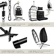 TECTAKE - Fauteuil suspendu Ariane avec structure et coussin 160kg noir - vignette